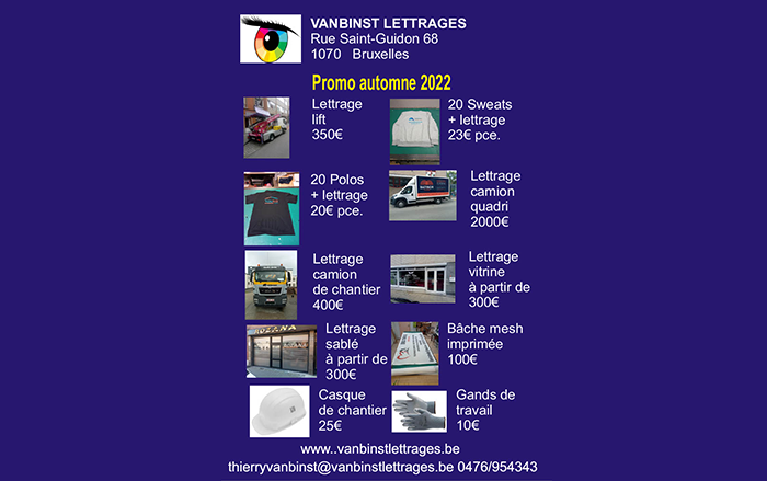 Vanbinst lettrage – lettrage & impressions – 1070 ANDERLECHT